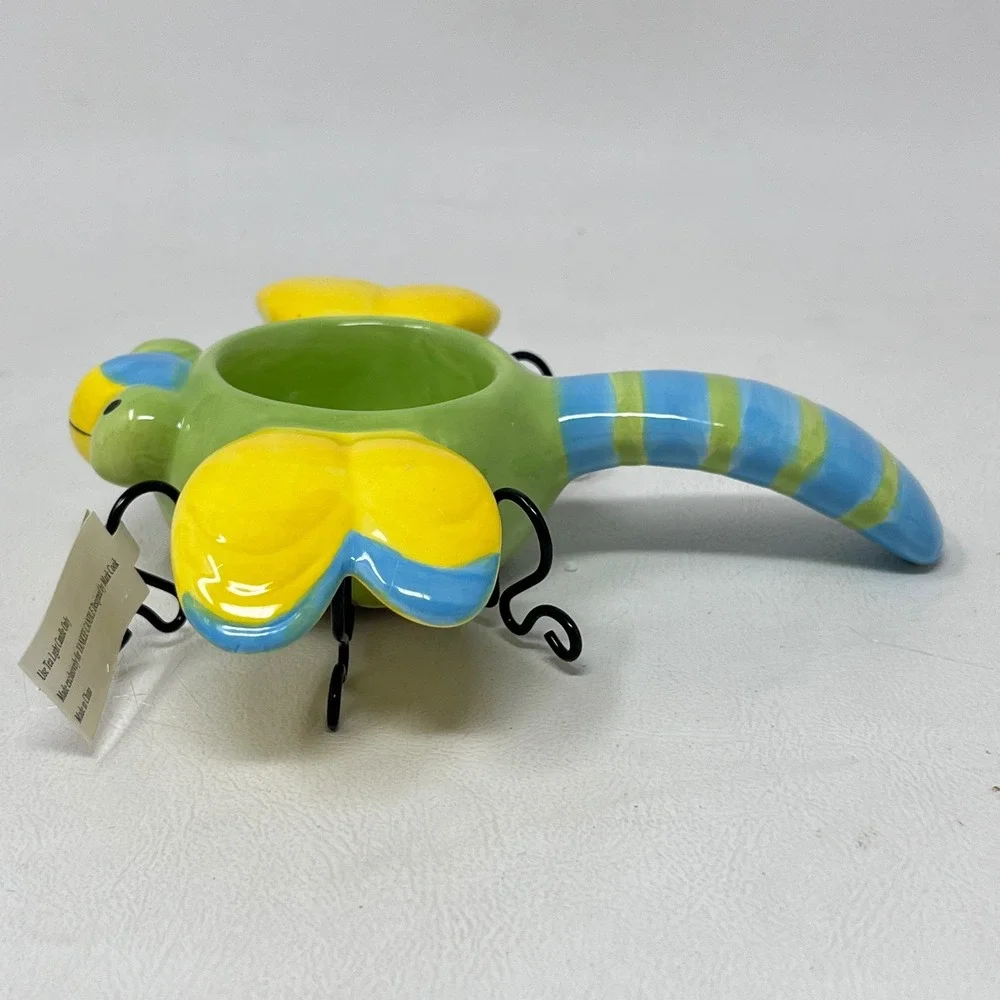 Yankee Candle Ladybug and Dragonfly Tea Light Holder Set Ceramic Metal Legs NEW